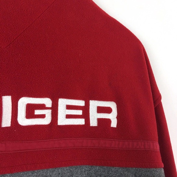 VTG Tommy Hilfiger Jacket Mens XXL Red Gray Fleece Full Zip Embroidered Logo YTK - Picture 6 of 13